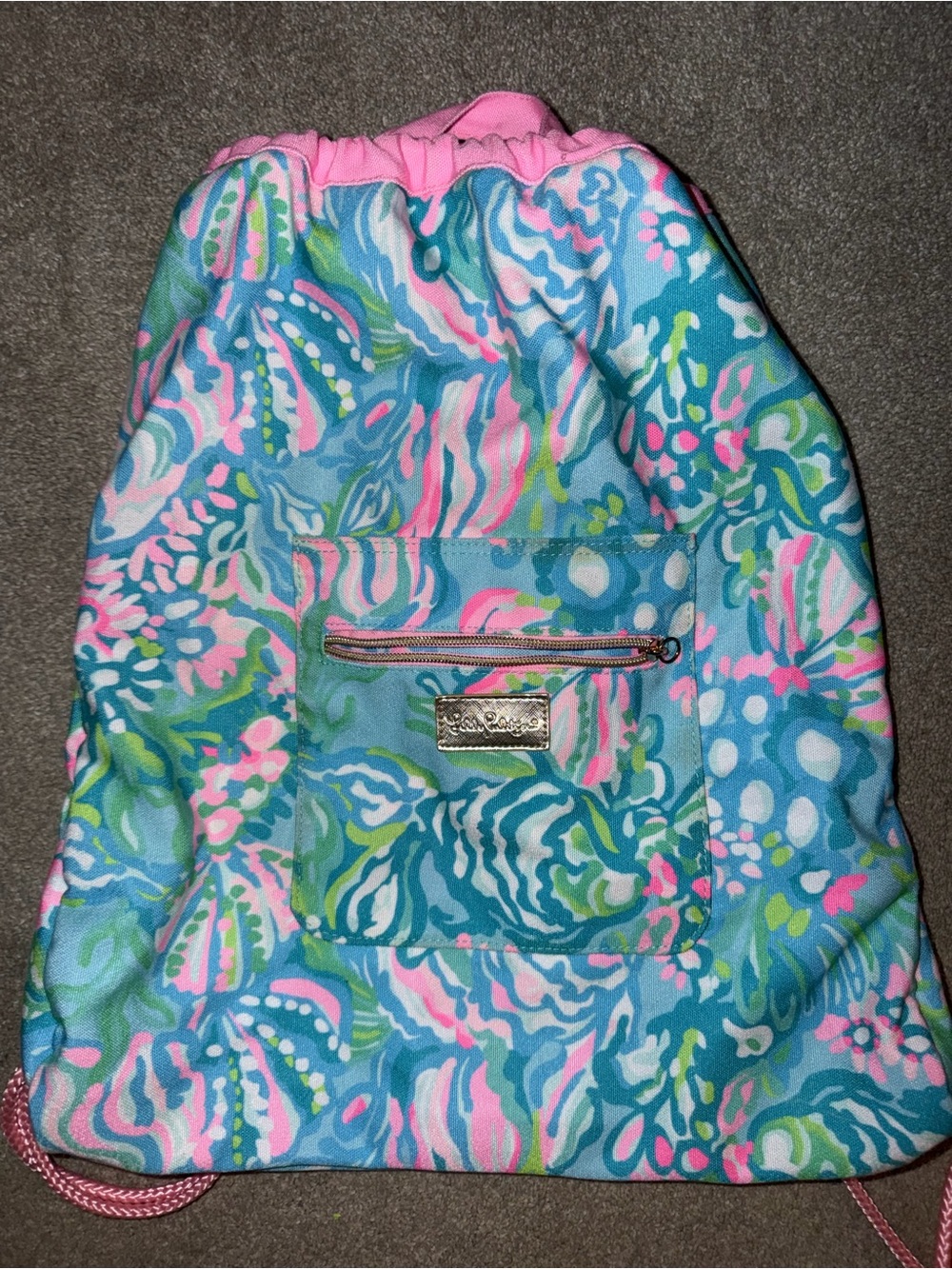 Lilly Pulitzer Pink & Blue Drawstring Backpack/Pool bag